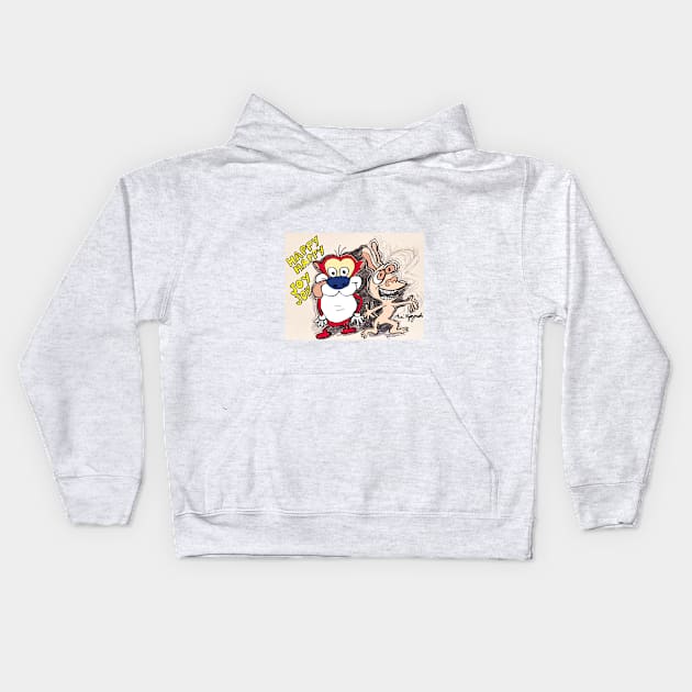 Ren and Stimpy Happy Happy Joy Joy Kids Hoodie by TheArtQueenOfMichigan 